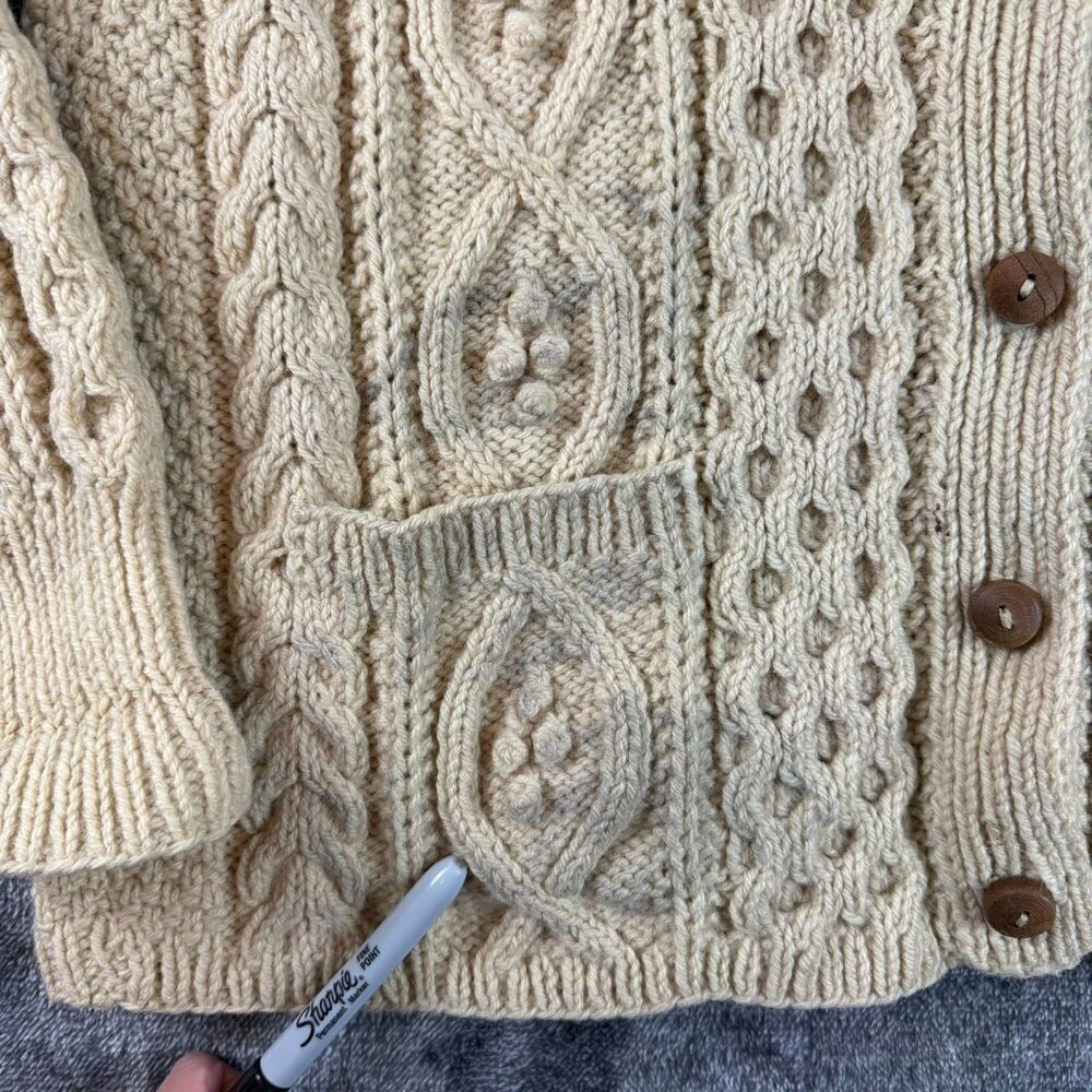 Vtg 60's 70's Abercrombie & Fitch Virgin Wool Cable Knit Cardigan Ireland M/L - Picture 4 of 11